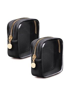 2Pc Clear Makeup Bag Set Travel Cosmetic Pouch Toiletry Organizer Purse Black